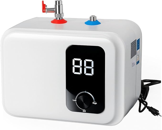 2.5 Gallon Mini Tank Water Heater, 110V-120V 1500W Electric Hot Water Tank with Safety Valve, 1/2" NPT, Compact Under Sink Water Heater for Bathroom, RV, Camper, Kitchen (White)
