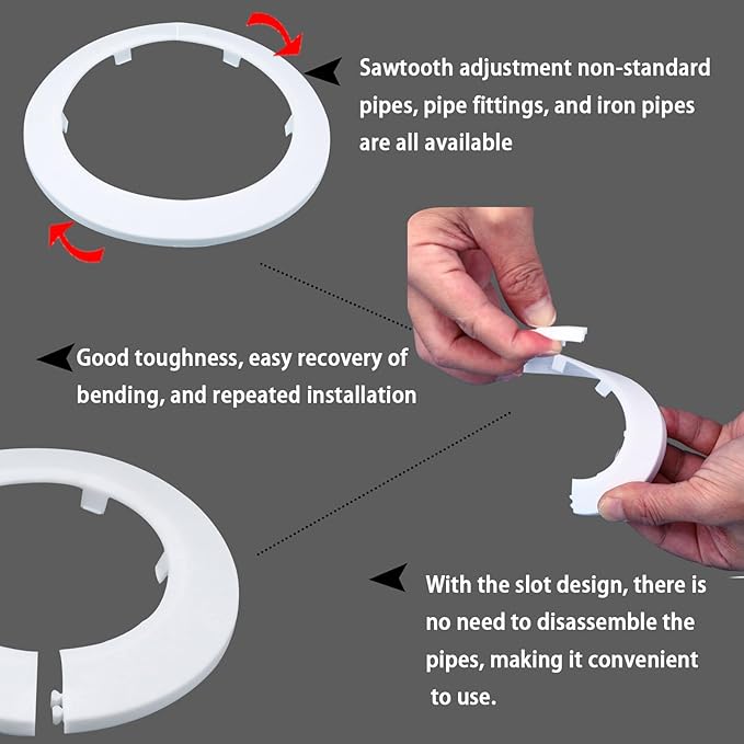 160mm Pipe Cover Decoration; Fit 6.29" Outer Diameter Pipe/Hole; White PP Plastic Escutcheon Collar; Snap-on Water Escutcheon Plate for Bathroom Kitchen Wall Tube Decor 1Piece