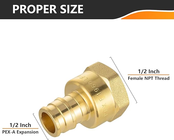 HeSun 40-Pack PEX-A FNPT Adapter Fitting, 1/2" NPT Female x 1/2" PEX-A Expansion Adapter, ASTM F1960