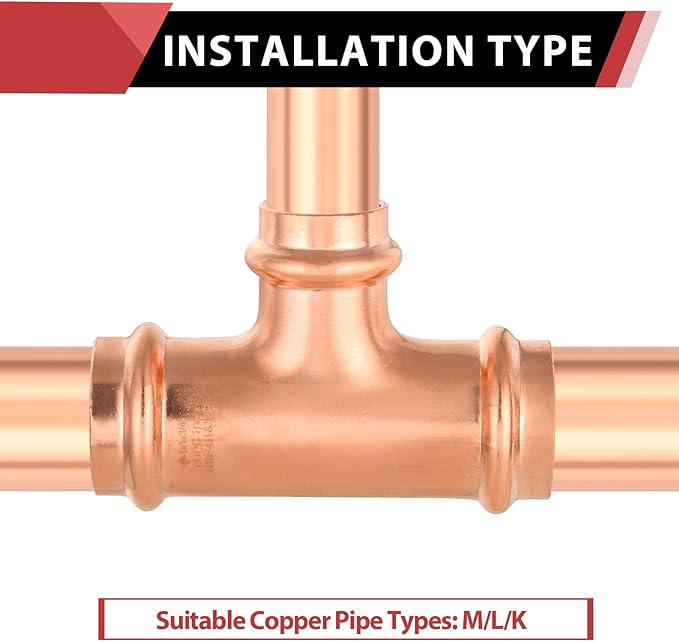 (Pack of 5) EFIELD 1" x 1" x 3/4" Copper Press Fit Tee Copper Fitting For Copper Tube Connection, LBP Design,(PRESS010)