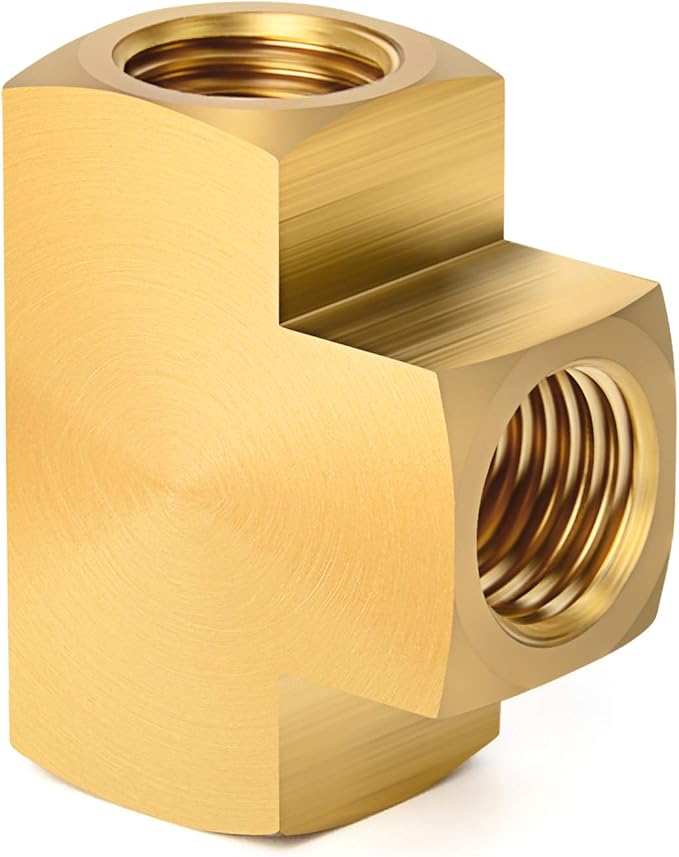 GASHER 1 Pcs Brass Barstock Tee, 1/4" x 1/4" x 1/4" NPT Female Pipe Fittings