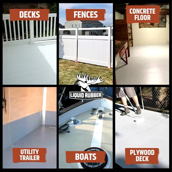 Liquid Rubber Polyurethane Deck Coating – 10X Stronger Than Traditional Deck Paint & Deck Stain – Flexible, Waterproof Sealant for Wood, Concrete & Plywood – Smooth Finish – Misty Grey – 4 Gallon