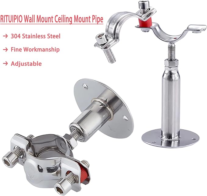 2PCS Wall Mount Ceiling Mount Pipe 304 Stainless Steel Pipe Supports Pipe Standoff Adjustable Height 30-60mm（1.18"-2.36"） for OD Pipe 48-51mm(1.89-2.01in)