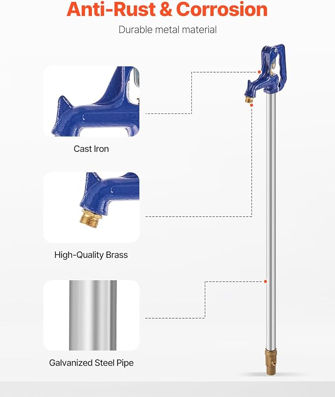VEVOR Frost Proof Yard Hydrant, 6.25 FT Freeze-Proof Outdoor Faucet with 48" Bury Dept, 3/4" NPT Pipe Connection & 3/4" NH Hose Coupling, Heavy-Duty Cast Iron Hydrant for Yard, Garden, Farm Irrigation