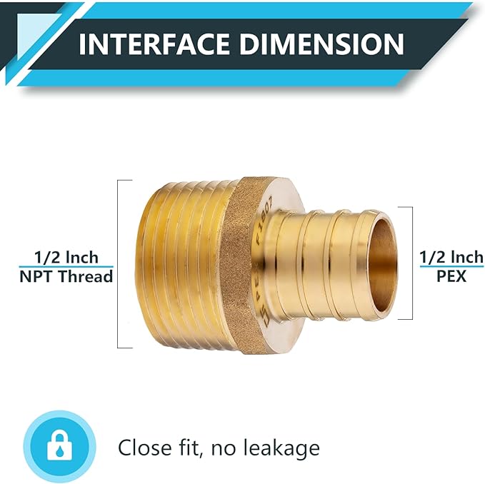 (20-Pack) PEX Fittings, Pex 1/2"x1/2" Male Threaded NPT Adapter, Brass Crimp Fittings, for PEX Tubing Pipe Plumbing, ASTM F1807(PEX1807017-20Pack)