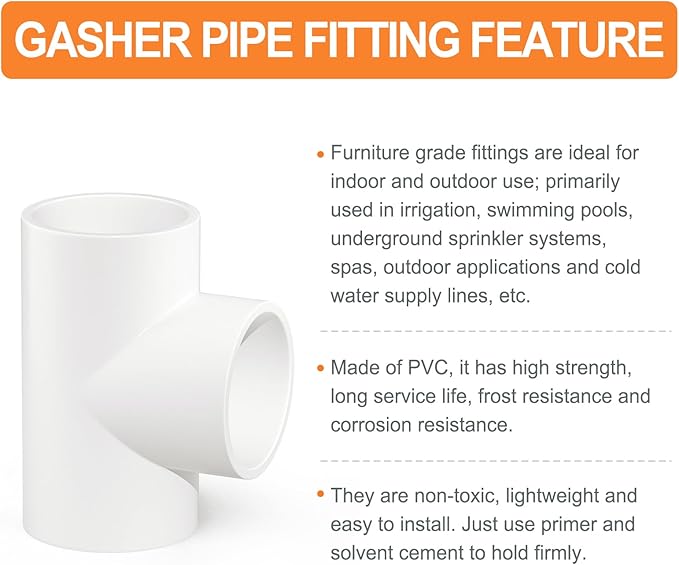 GASHER 12PCS PVC Pipe Fitting 1-1/4" PVC 3 Way Tee Furniture Grade Pipe Socket Fittings, For Home or Industrial