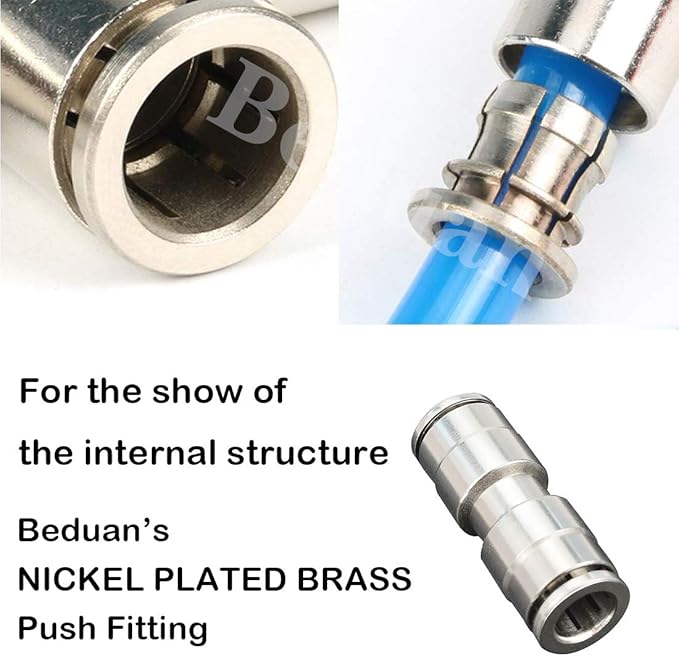Beduan Push to Connect Fitting 5/32" OD Nickel-Plated Copper Pneumatic Air Fitting Straight Union Tube Connector (Pack of 2)