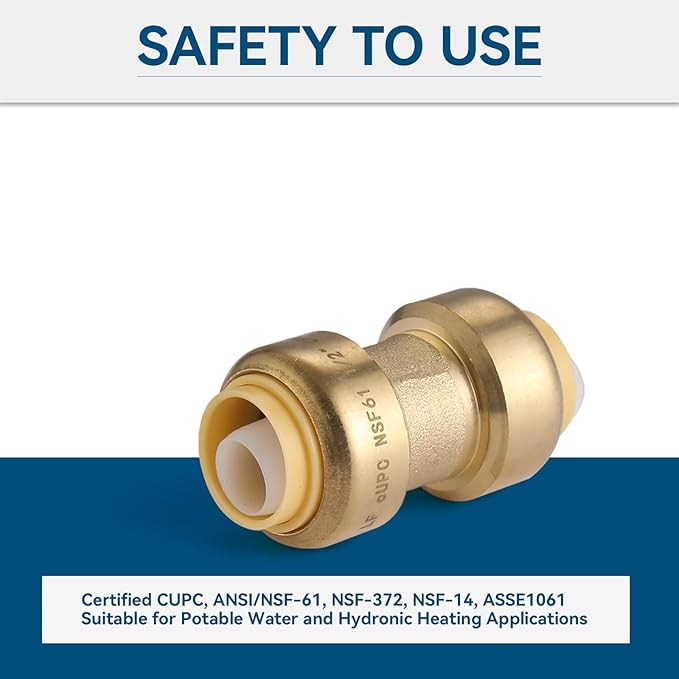 50 Pack 3/4 Inch Pushfit Straight Coupling, PEX Brass Push-fit Coupling with Disconnect Clip, Push-to-Connect Plumbing Fittings for PEX, Copper, CPVC