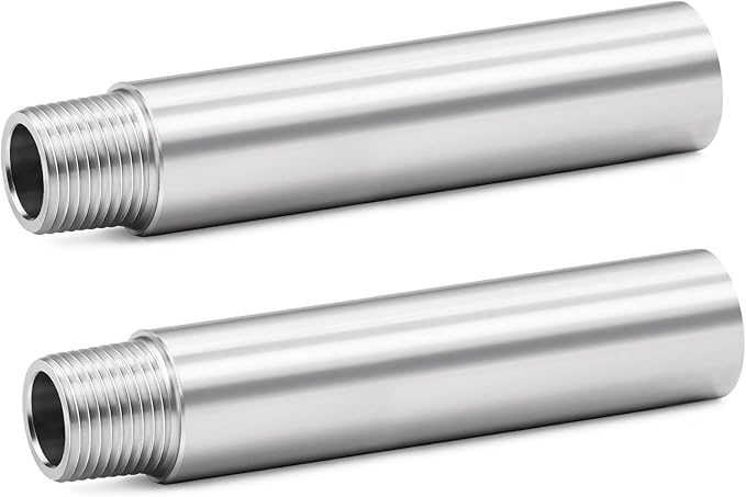 ChillWaves 304 Stainless Steel Pipe Fitting, Nipple Cast Pipe 1/2" NPT Male x 1/2" NPT Female Thread 4" Length(100MM)(2-PACK)