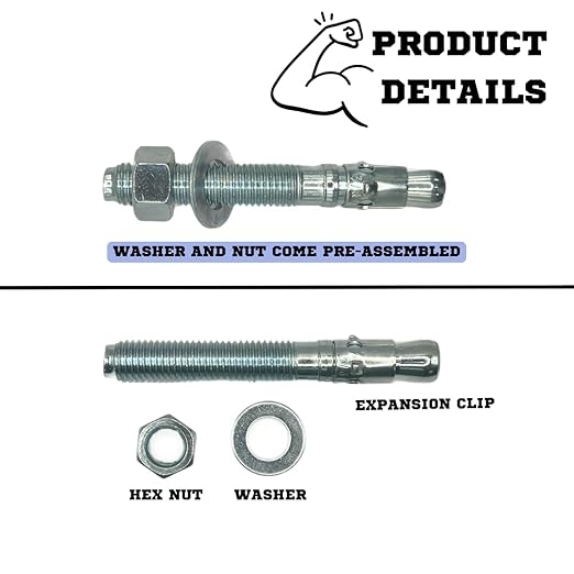 Zinc-Plated Steel Wedge Anchors, 3/4" X 5-1/2" - Heavy-Duty Mounting Bolts for Concrete - 25 Pack
