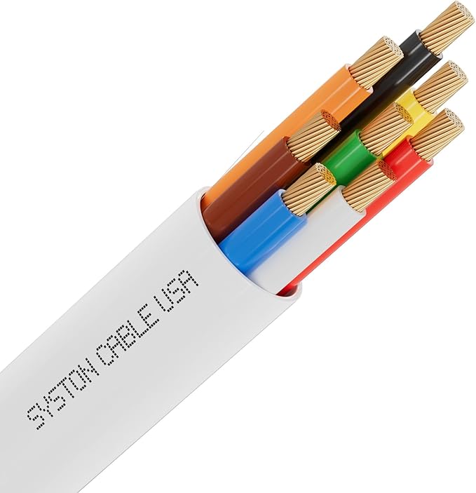 Syston 18/8 Low Voltage Security Sound Alarm Cable 20 ft 18 AWG 8 Conductors Stranded Copper Riser-Rated CMR/CL3R Unshielded 100% Copper Stranded,UV Resistant RoHS for Indoor/Outdoor Use