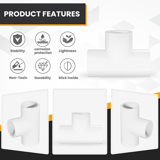 1-1/4" Tee 3-Way Pipe Fittings, 4 Pcs Heavy Duty Right Angle Connector (Socket x Socket), Schedule 40 Coupling Adapter
