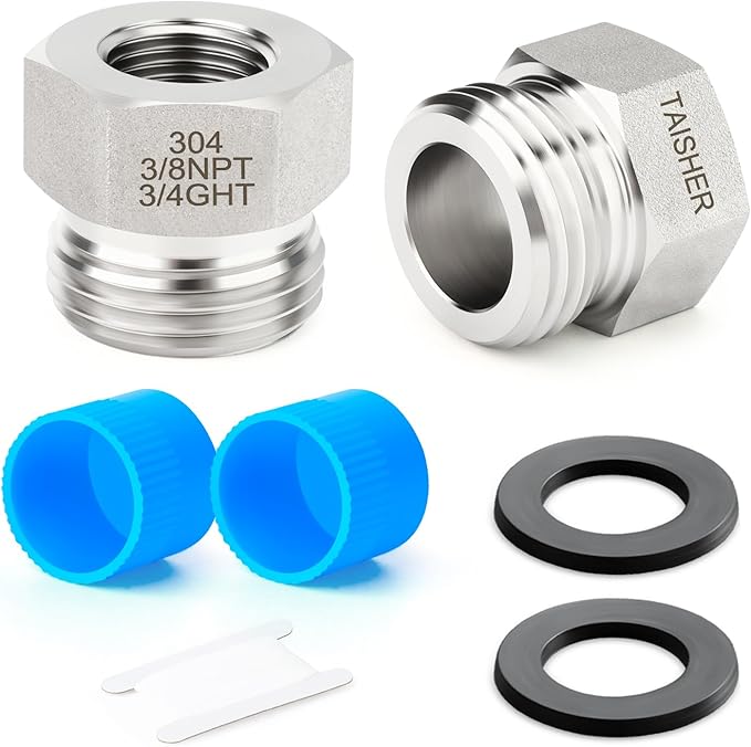 TAISHER 2PCS 304 Stainless Steel Garden Hose Adapter, Hex Bushing 3/4" GHT Male x 3/8" NPT Female Garden Hose Connector