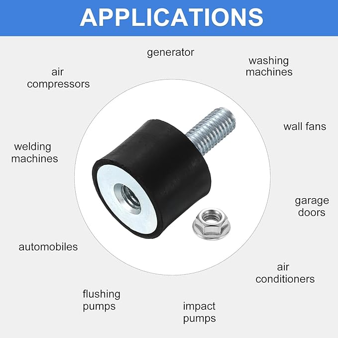uxcell M8 Rubber Mounts, 4Pcs 25x20mm(DxH) Rubber Cylindrical Anti Vibration Isolator Shock Absorber with Lock Nut for Car Bobbin Generator Air Compressors