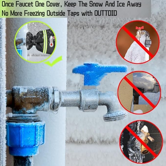 2 Pack Outdoor Faucet Covers for Winter, 18" W x 43" H Outside Yard Hydrant Protector Socks Winter, Insulated Hose Bib Protector Cover, Spigot Pipe Cover Freeze Protection Black
