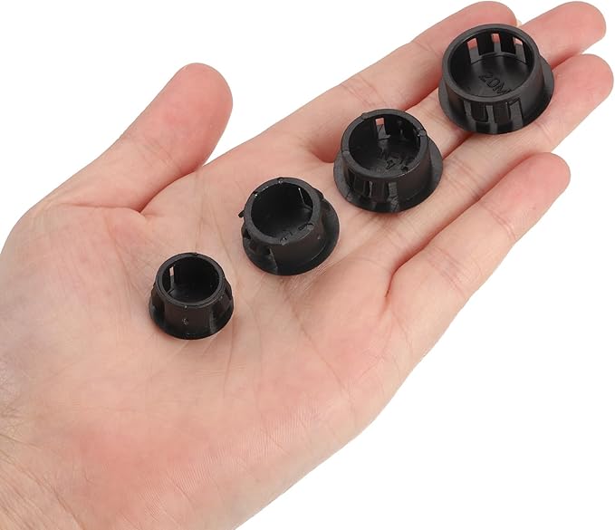 uxcell 35/64" Plastic Hole Plugs, 110Pcs Flush Type Panel Round Snap in Fastener Knockout Locking Plugs for Furniture Insert End Caps Panels, Black