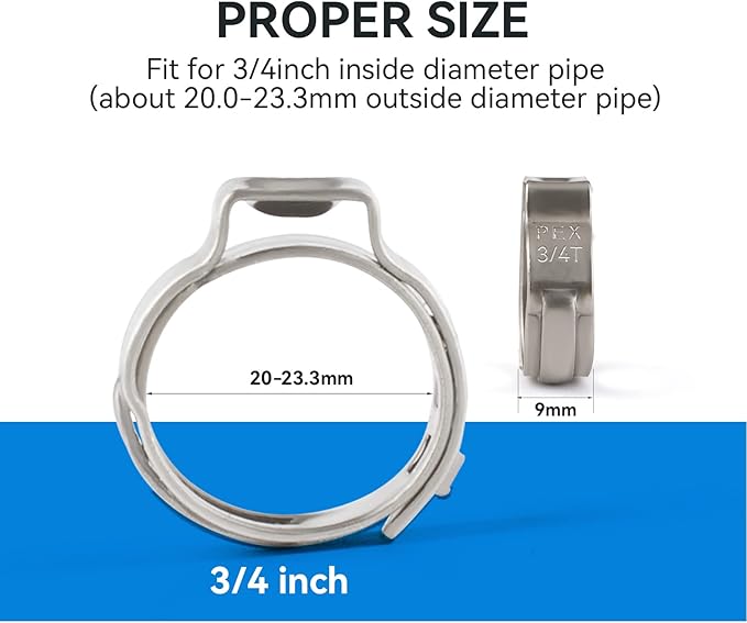 100 Pack 3/4 Inch Pex Cinch Clamp Rings,Premium 304 Stainless Steel PEX Crimp Ring,Pex Fitting Clamps Pinch Ring for PEX Tubing Pipe Fittings Connection