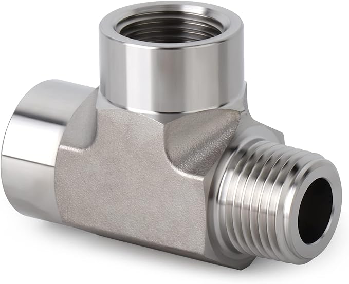 TAISHER 1PCS Forging of 304 Stainless Steel Tee Pipe Fittings, 1/2" NPT Female x 1/2" NPT Female x 1/2" NPT Male Pipe Fittings, Male Run Tee