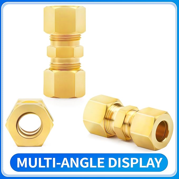 ChillWaves Brass Compression Tube Fitting, 3/16" OD x 3/16" OD Compression Union Connector(10-PACK)