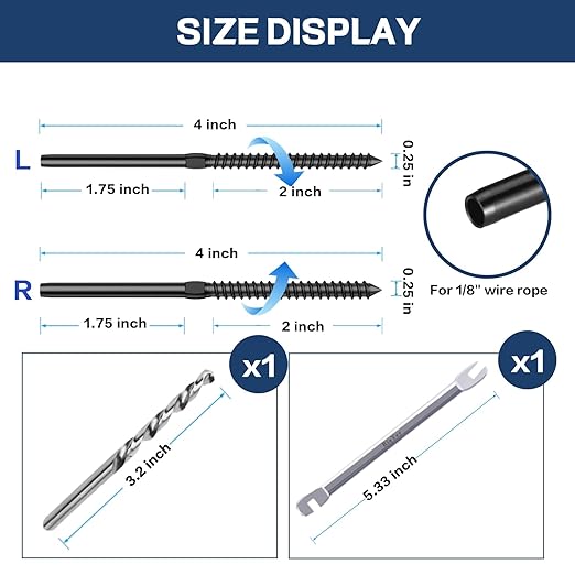 80 Pack Black T316 Stainless Steel Left & Right Handed Thread Swage Lag Screws for 1/8" Wood Post Cable Railing Kit, Deck Railing, Black Cable Railing Hardware System, Wrench Included-HF010B
