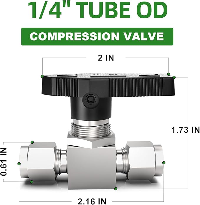 TAISHER 1PCS 316 Stainless Steel Compression Valve, 1/4" Tube OD x 1/4" Tube OD Straight Adapter