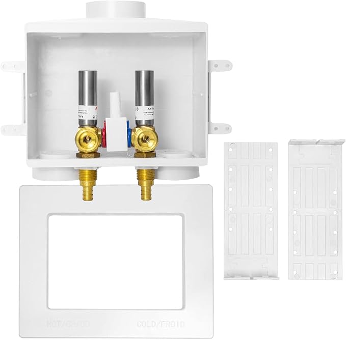 50 Pack Seelink Washing Machine Outlet Box, Double Drains, Single Lever, 1/2 Inch Pex-A Inlet x 3/4 Inch MHT Outlet Connection, with Stainless Steel Water Hammer Arrestor(WM018-50Pack)