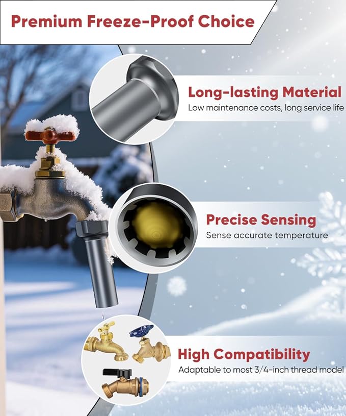 Outdoor Faucet Winter Freeze Protection Valve, Activates at Water Temperature Below 35.6°F/ 2°C, 3/4-Inch Thread Frost Proof Faucet Cover for for Garden, Lawn & Yard Spigot, Grey, 2Pack