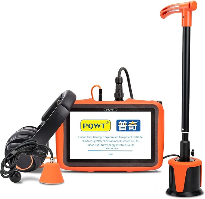 PQWT L4000 Underground Water Leak Detectors Indoor Outdoor Wall Water Pipe Detector Machine Multi Sensor Acoustic Pipeline Leakage Detection Kit Noise Reduction Headphone Smart Touchscreen Carry Case