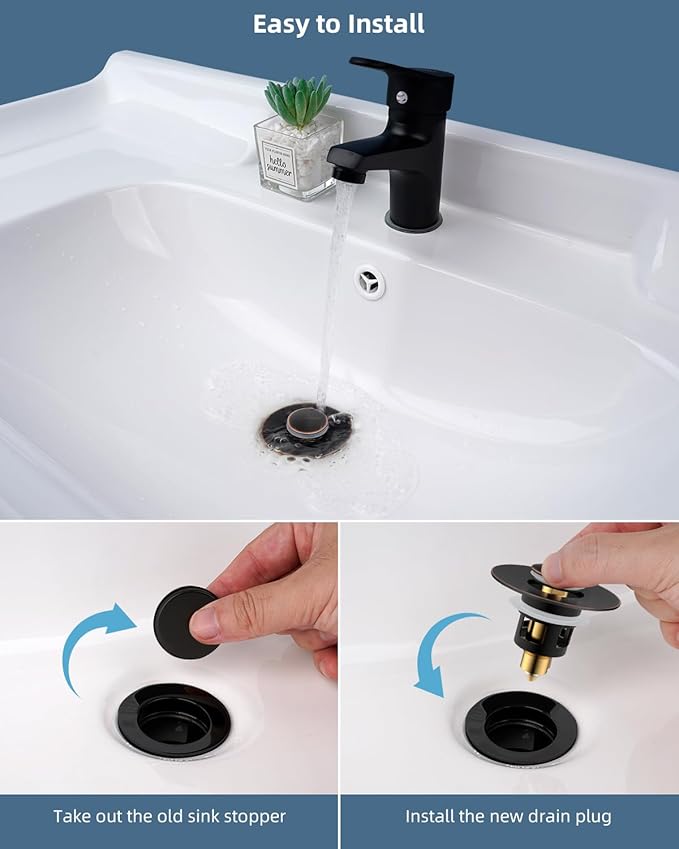 Hibbent All Metal Universal Bathroom Sink Stopper for 1.1''~2.3'' Basin, Pop Up Sink Drain Strainer, Brass Bullet Core Push Type Stopper, Stainless Steel Anti Clogging Drain Filter, Oil-Rubbed Bronze
