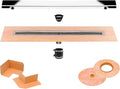 All-in-one Waterproof Linear Shower Drain Kit with 24 Inch Center Outlet Channel Body (KL1V60E60) and Drain Grate Assembly (Cover) in Solid Design with Chrome Finish (KL1AR19EP60)
