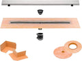 All-in-one Waterproof Linear Shower Drain Kit with 68 Inch Center Outlet Channel Body (KL1V60E170) and Drain Grate Assembly (Cover) in Solid Design with Brushed Stainless Steel Finish (KL1AR19EB170)