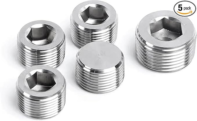 Stainless Steel 316 Hex Socket Plug, 1/4" NPT Male, Pack of 5