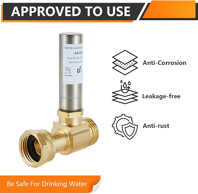 4-Pack HeSun Straight Water Hammer Arrestor for Washing Machine, 3/4" GHT Male x 3/4" GHT Female Connection, Stainless Steel Hammer Arrestor, Reduce Laundry Washer Knock Noise(HAMMER020-4)