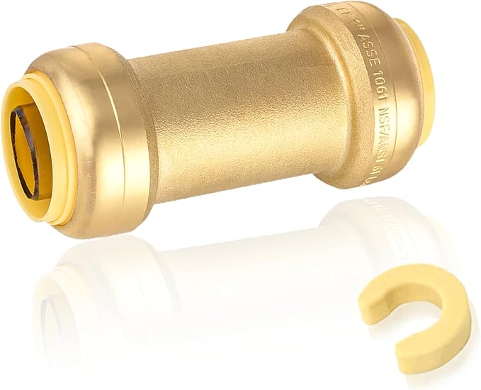 1-Pack HeSun Pushfit Check Valve, 1-Inch Push to Connect Plumbing Fittings with Disconnect Clip, Brass Push-fit Fittings for PEX, Copper, CPVC, PE-RT Pipes(PF-VALVE066)