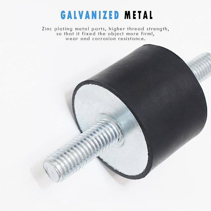 M10 Rubber Studs Shock Absorber Anti-Vibration Isolator Mounts, Rubber Cylindrical Vibration Isolation Mount, for Air Compressors Garage Motor Diesel Engines with Non-Slip Nuts, 4 Pack Double Stud