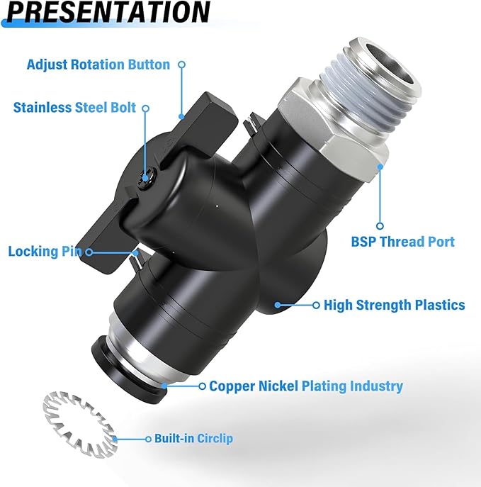 TAILONZ PNEUMATIC 3/8 Inch Tube OD x 3/8 Inch NPT Thread Ball Valve Air Flow Control Valve Push to Connect Fitting BVC-3/8-N3（Pack of 1）