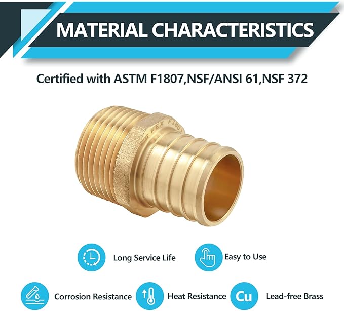 (100-Pack) PEX Fittings, Pex 3/4"x1/2" Male Threaded NPT Adapter, Brass Crimp Fittings, for PEX Tubing Pipe Plumbing, ASTM F1807(PEX1807027-100Pack)