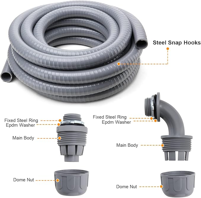 DWALE Liquid-Tight Conduit and Connector Kit,Flexible Non Metallic Liquid Tight Electrical Conduit,1inch50ft Electrical Conduit Kit,with5 Straight and3 Angle Fittings Included,1 in. Dia (50FT)