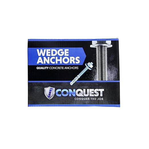 Conquest 1/4" x 2-1/4" Zinc Wedge Anchors (Box of 100) – High Performance Concrete Anchors – Rust Resistant Zinc Plating for Dry Interior Environments – Heavy Duty Fastener for Concrete