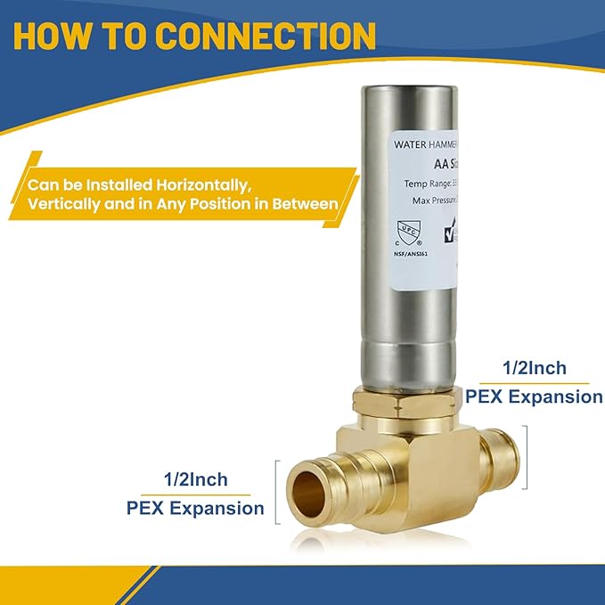 Water Hammer Arrestor,1/2Inch Stainless Steel Tee Water Arrestor,Pex-A Expansion Connection(2PACK,Stainless Steel Arrestor)(HAMMER009-2Pack)