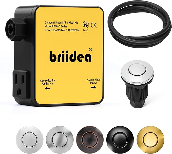 Garbage Disposal Air Switch Kit Dual Outlet Sink Top Waste Disposal Stainless Steel Polished On/Off Air Button Food and Waste Disposals Part by Briidea, UL Listed