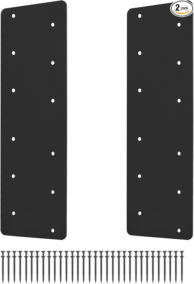 2 Pcs 15.7"x5"Straight Steel Flat Plate,Heavy Duty Mending Plate With Black Powder-Coated Joining Brackets, I Shape Strap Metal Plate with Fit 6x6,8x8 for Repair House,Furniture,Pavilion,Truss framing