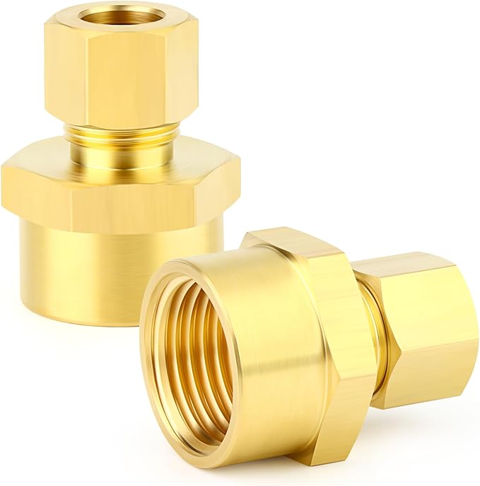 GASHER 5PCS Brass Compression Union Tube Pipe Fitting Connector, 3/8" Tube OD x 1/2" NPT Female Connector