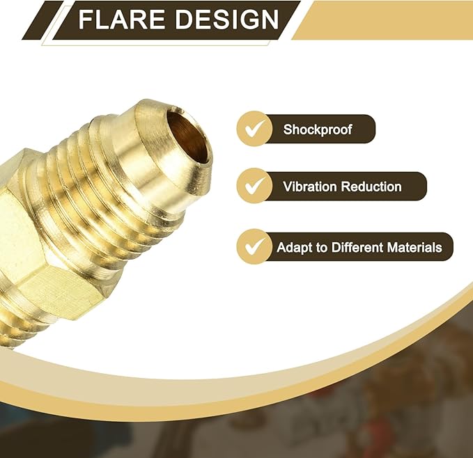 uxcell 2Pcs Brass Tube Fitting, 5/16O.D x 1/4NPT Brass Flared Pipe Adapter Fittings Reducing Nipples Connector, Half Union Gas Adapter for Pipe Connections, Hydraulics, Refrigeration