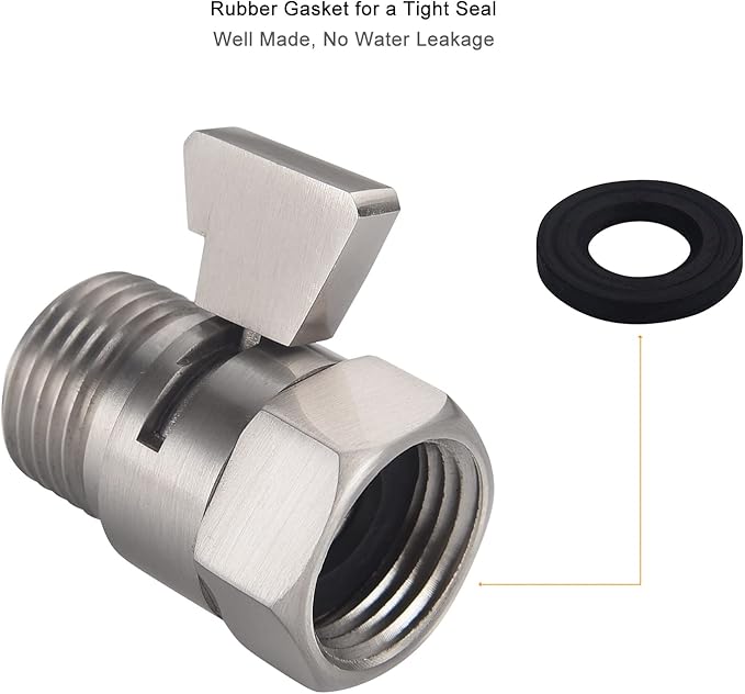 Shower Head Shut Off Valve, Brass G1/2“ Water Flow Control Valve for Shower head and Handheld, Water Pressure Regulator Replacement for Shower System(Brushed Nickel)
