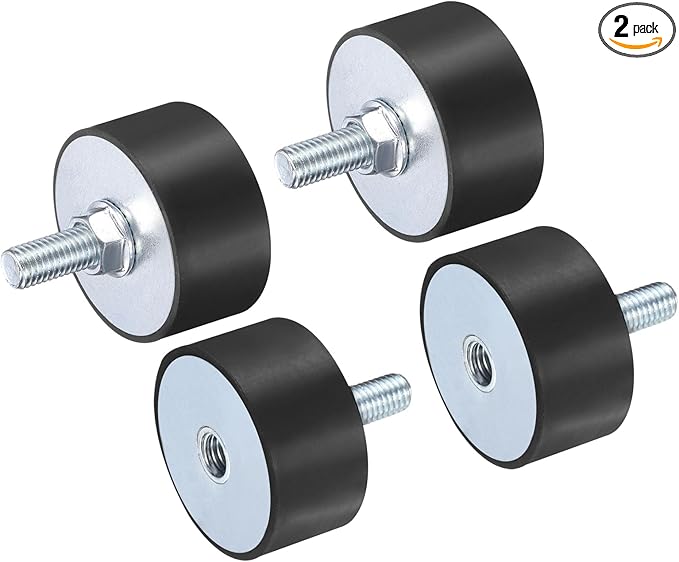 uxcell 2pcs M10x28mm Rubber Isolator Mounts with Studs 50x25mm Male Female Vibration Shock Absorber Zinc Plated Cylindrical Thread Mounts Anti Vibration Isolators with 2pcs M10 Lock Nuts