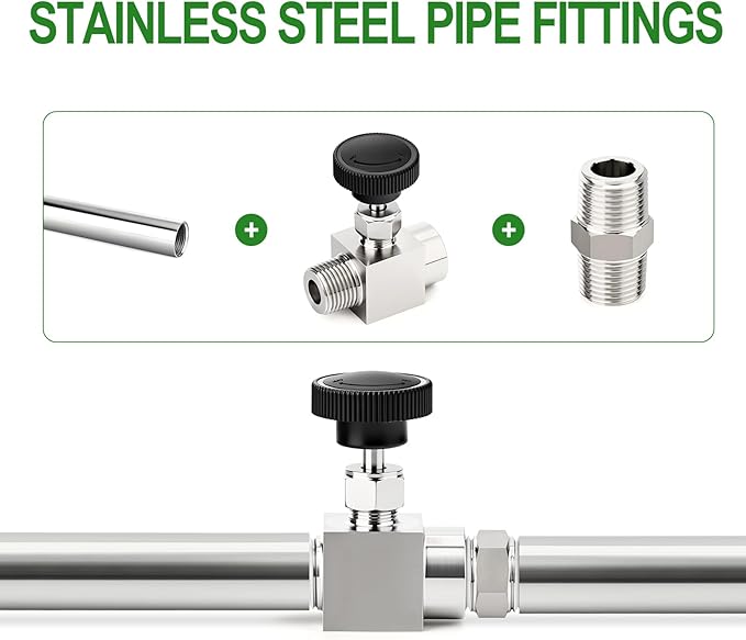 TAISHER 1PCS 304 Stainless Steel Straight Needle Valve 1/2" NPT Male x 1/2" NPT Female For Flow Control Water Gas Oil With Nipple