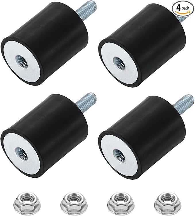 uxcell M6 Rubber Mounts, 4Pcs 24x30mm(DxH) Rubber Cylindrical Anti Vibration Isolator Shock Absorber with Lock Nut for Car Bobbin Generator Air Compressors