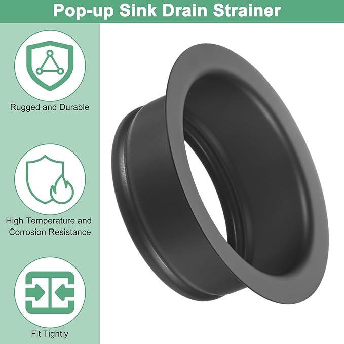 1-Pack Garbage Disposal Sink Flange, Kitchen Sink Replacement Accessories, Garbage Disposal Parts, Universal Flange Fit for 3-1/2 Inch Standard Sink Drain Hole [Black]