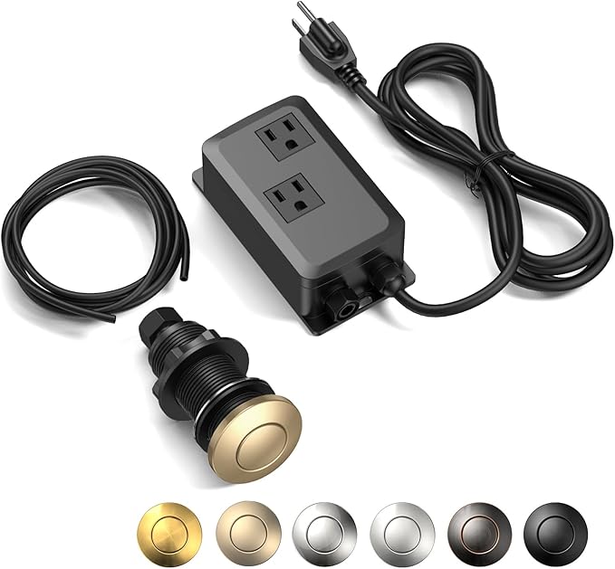 Garbage Disposal Air Switch Kit -Professional, Dual Outlet Sink Top Waste Disposer On/Off, Air Switch Button, UL Listed, Long/3.6“, Champagne Bronze